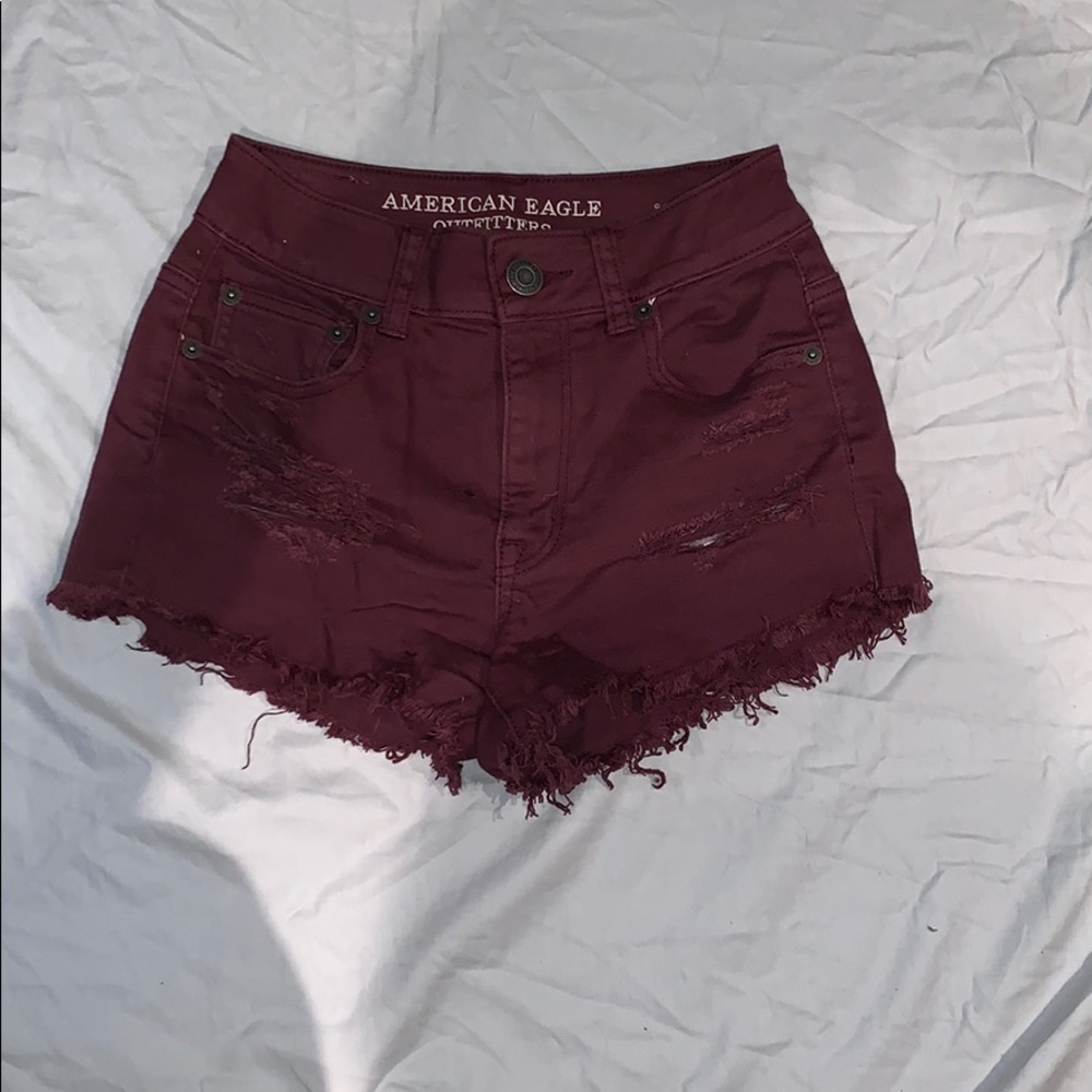 American Eagle, purple/maroon ripped jean shorts!